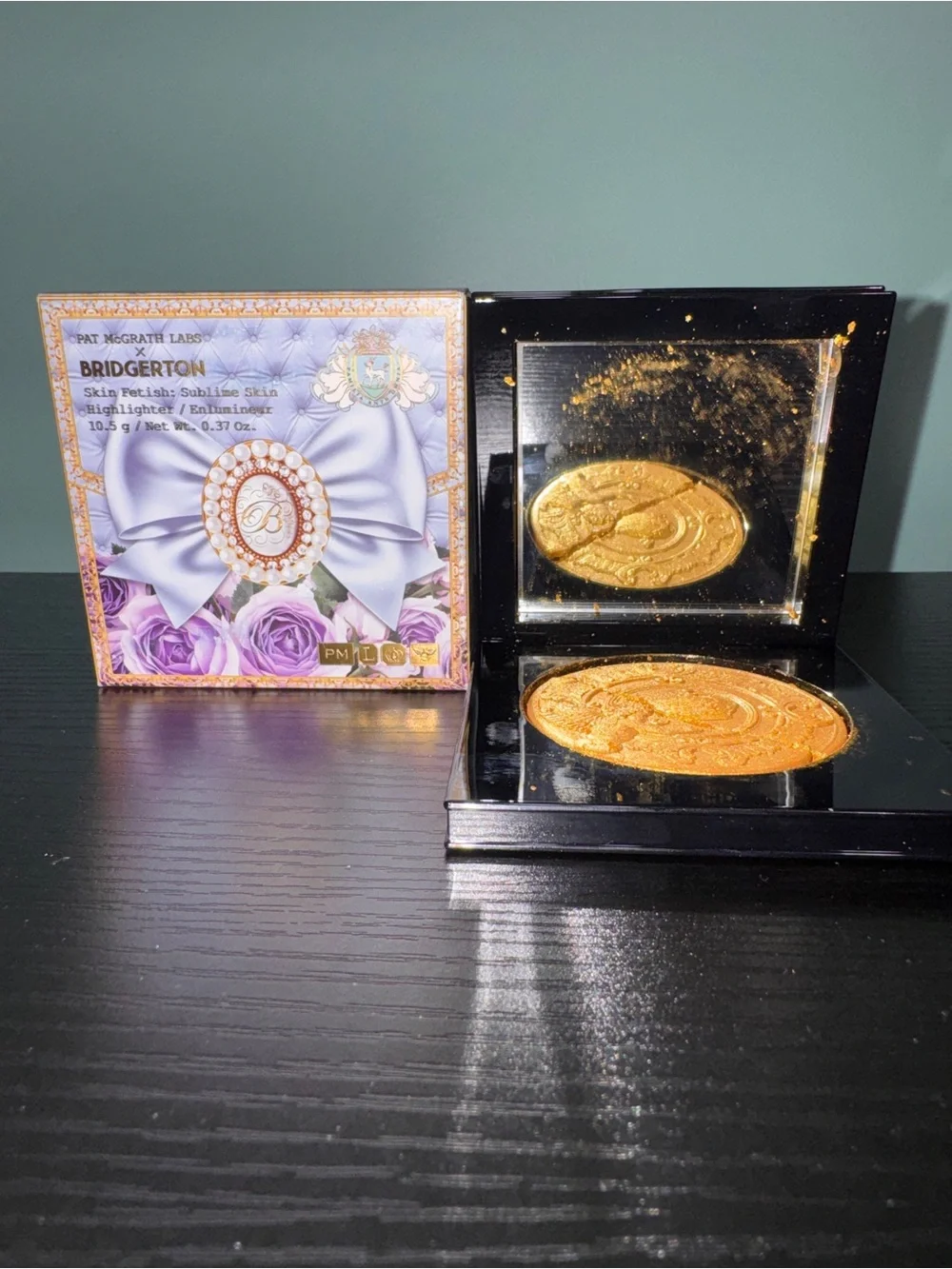 Pat McGrath Labs Bridgerton Collab Gold Face Powder Compact with Decorative Box